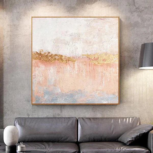 Abstract Pink and Gold Textured Canvas Painting