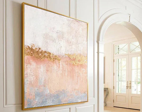 Abstract Pink and Gold Textured Canvas Painting