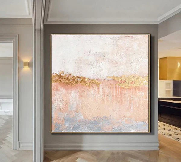 Abstract Pink and Gold Textured Canvas Painting