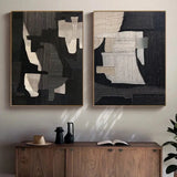 Monochrome Geometric Harmony Abstract Painting Set of 2