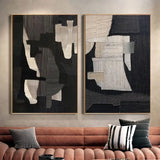 Monochrome Geometric Harmony Abstract Painting Set of 2