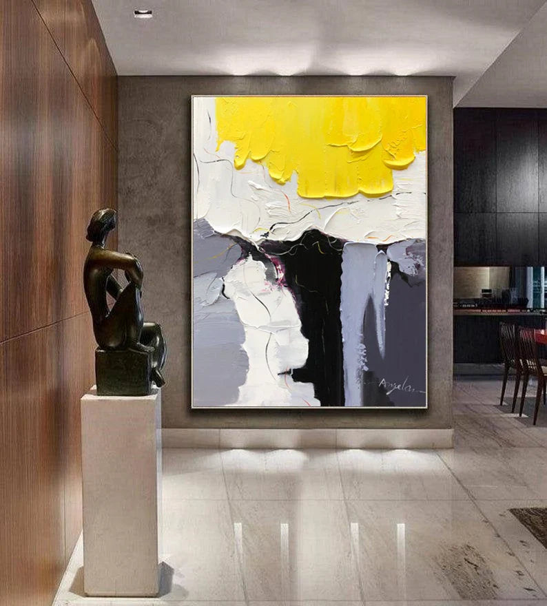 Black. White. and Yellow Knife Painting Wall Art