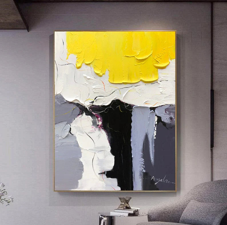 Black. White. and Yellow Knife Painting Wall Art