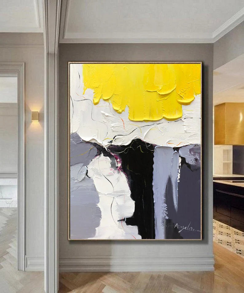 Black. White. and Yellow Knife Painting Wall Art