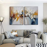 Abstract Flower and Tree Painting Set of 2 - Colorful Modern Canvas Wall Art