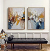 Abstract Flower and Tree Painting Set of 2 - Colorful Modern Canvas Wall Art