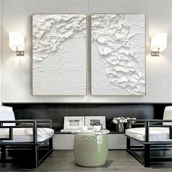 Textured Snowfall Abstract Painting Set of 2