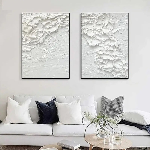 Textured Snowfall Abstract Painting Set of 2