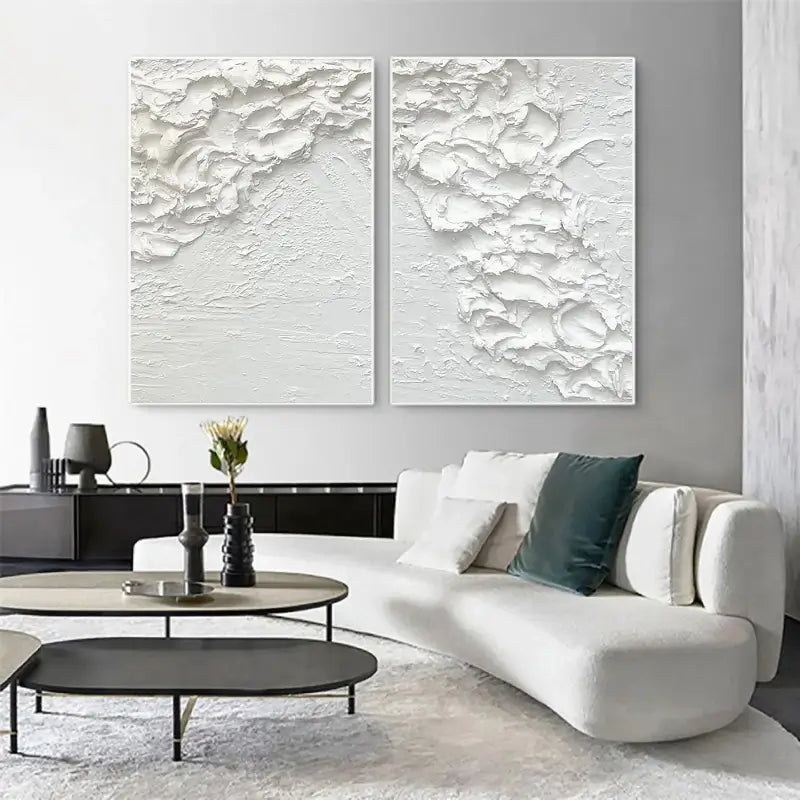 Textured Snowfall Abstract Painting Set of 2
