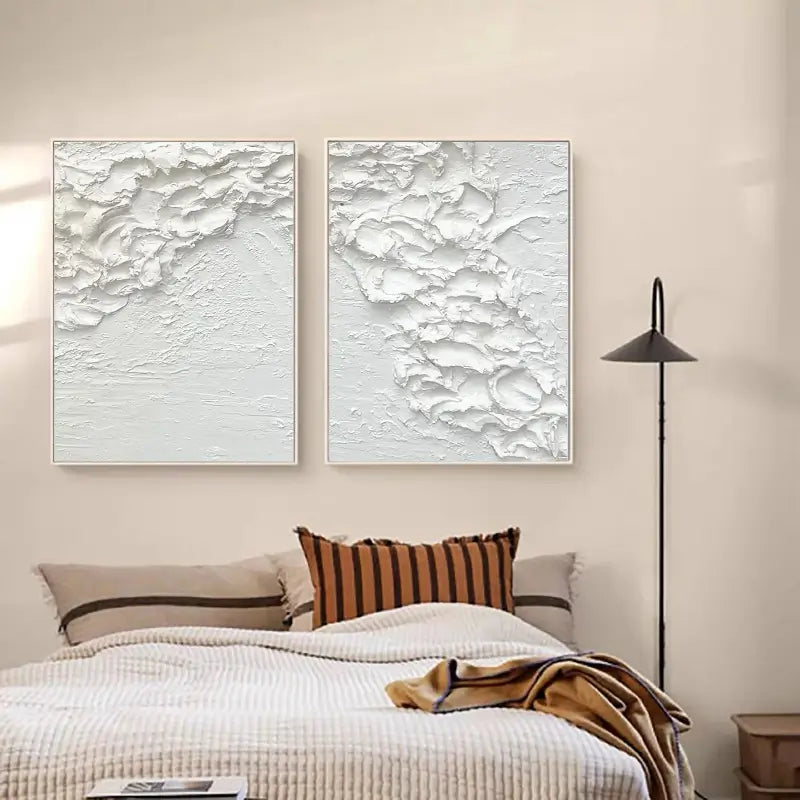 Textured Snowfall Abstract Painting Set of 2