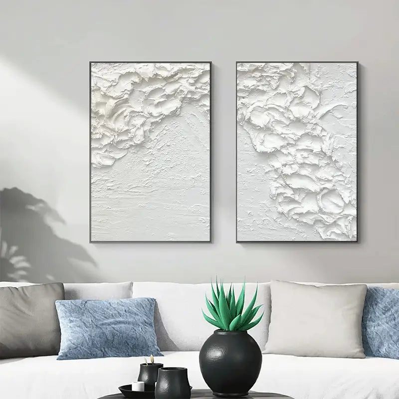 Textured Snowfall Abstract Painting Set of 2