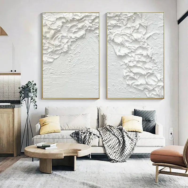 Textured Snowfall Abstract Painting Set of 2