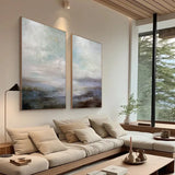 Serene Abstract Landscape Canvas Art - Ocean and Sky Painting Set of 2