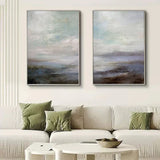 Serene Abstract Landscape Canvas Art - Ocean and Sky Painting Set of 2