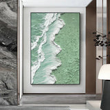 Green and White Ocean Shoreline Textured Canvas Art