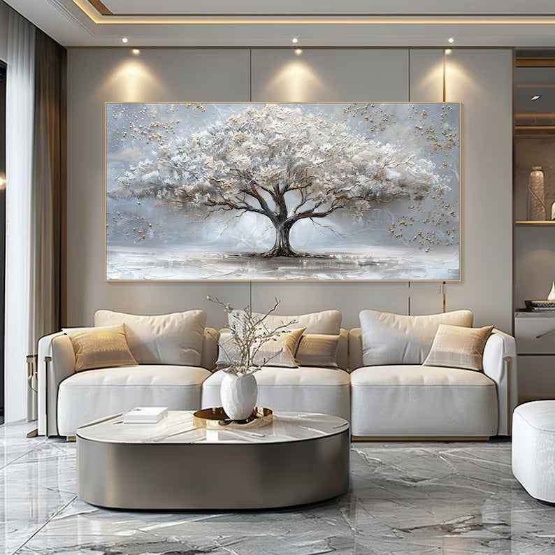 Majestic Silver Tree Textured Art #art2630