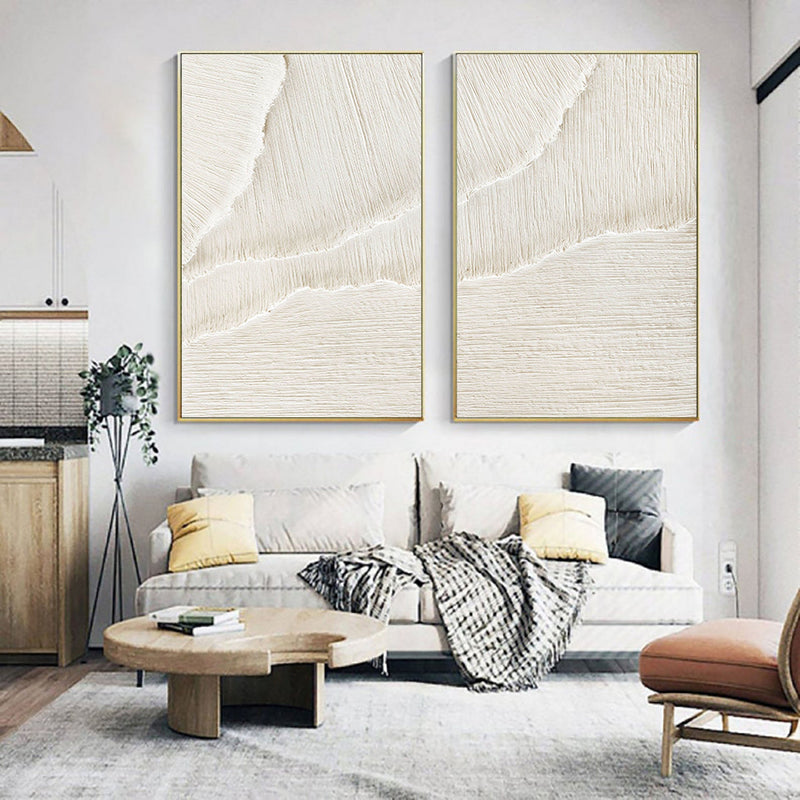 White Beige Minimalist Abstract Painting SET OF 2 #AVG 027