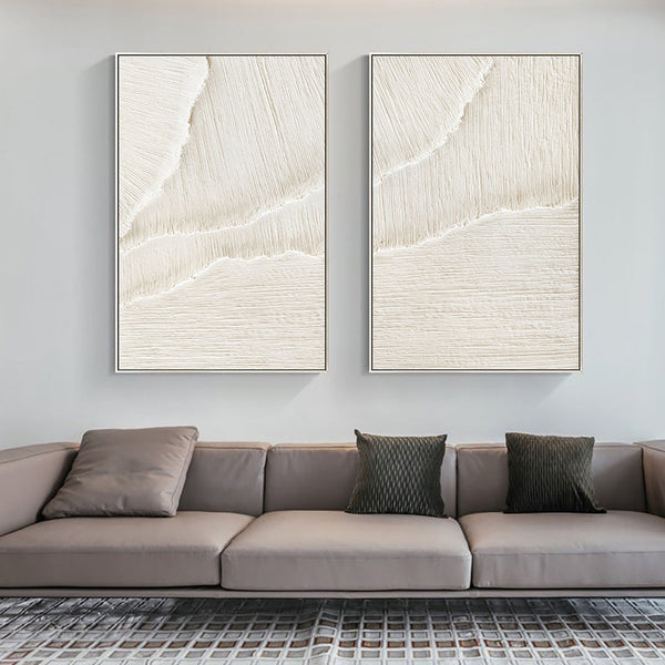 White Beige Minimalist Abstract Painting SET OF 2 #AVG 027
