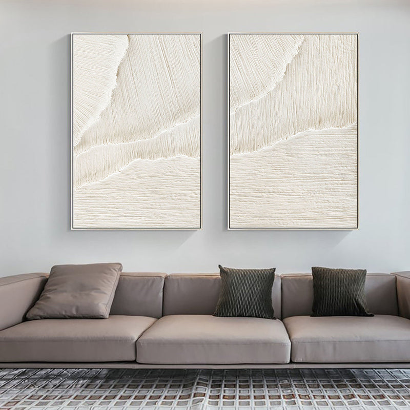 White Beige Minimalist Abstract Painting SET OF 2 #AVG 027