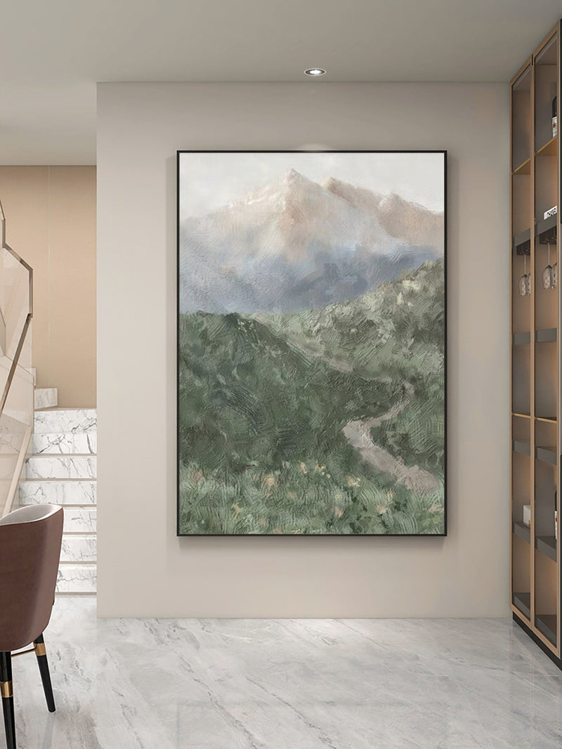 Misty Mountain Path Abstract Painting
