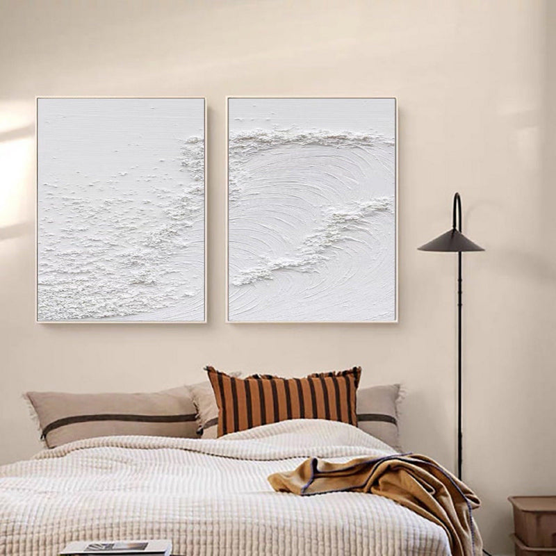 Textured White Serenity Abstract Painting SET OF 2