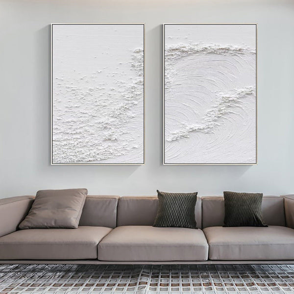 Textured White Serenity Abstract Painting SET OF 2