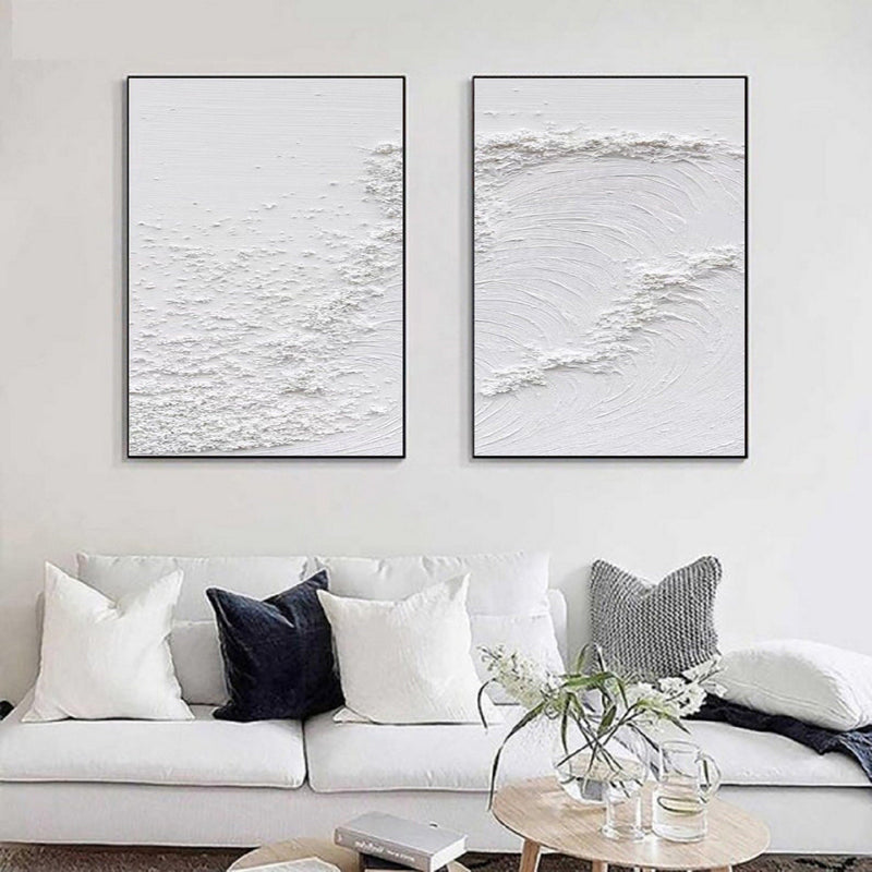 Textured White Serenity Abstract Painting SET OF 2