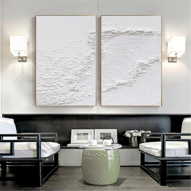 Textured White Serenity Abstract Painting SET OF 2