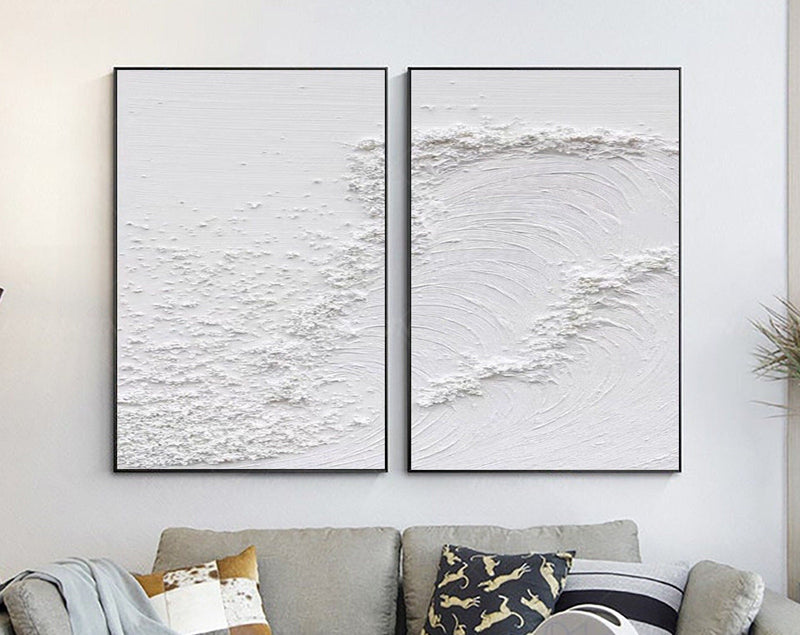 Textured White Serenity Abstract Painting SET OF 2
