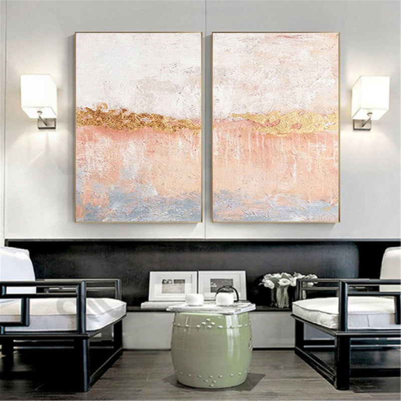Golden Horizon Abstract Painting SET OF 2