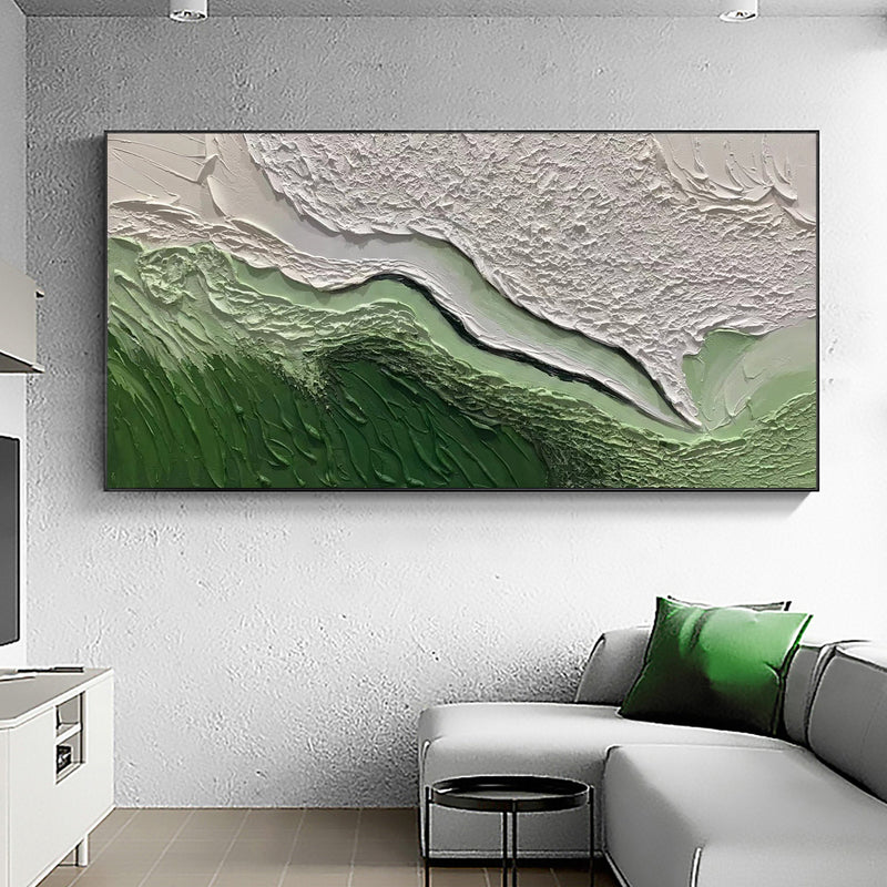 Large Green & White 3D Texture Painting #UL 001