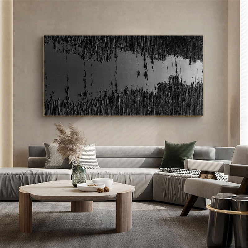 Black Minimalist- Large Modern Black Textured Canvas Art